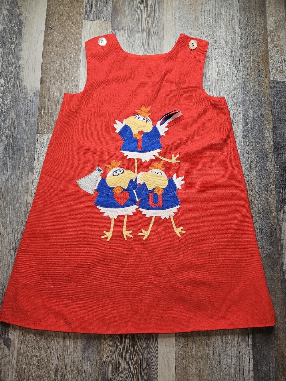 Chocolate Soup Vintage Girls Dress Applique Ducks I Love You Size 7 Red
